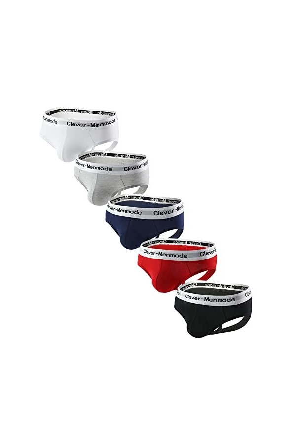 Lot de 5 sous-vêtements sexy pour homme en coton avec poche pénis, 5 pièces, L