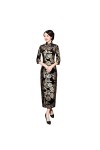Bervoco Cheongsam Long Daily Banquet Manches 3/4 en Velours Doré Grande Taille, violet, Taille L