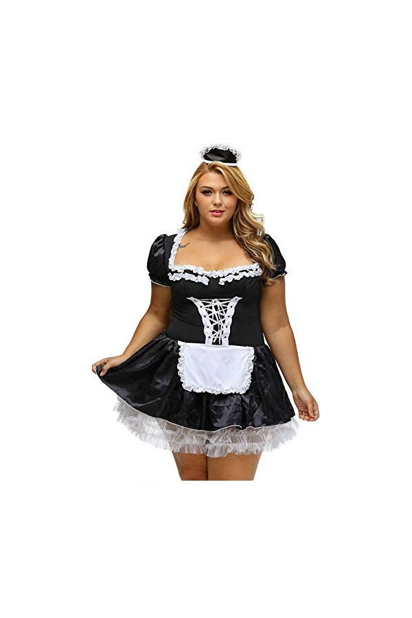 N/X Halloween Satin Français Maid Adulte Uniforme Déguisements Costume Plus La Taille Robe Exotique Sexy-01_M