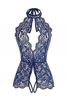 RWRAPS sous-vêtements Sexy Creux Une pièce à col Suspendu Ouvert - Pyjama Confortable - Collants en Dentelle - sous-vêtements