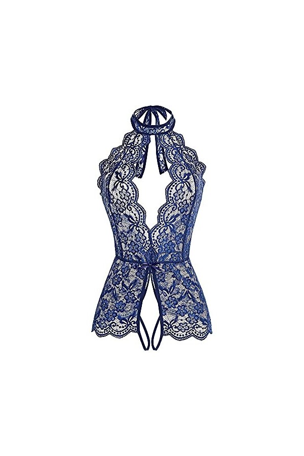RWRAPS sous-vêtements Sexy Creux Une pièce à col Suspendu Ouvert - Pyjama Confortable - Collants en Dentelle - sous-vêtements