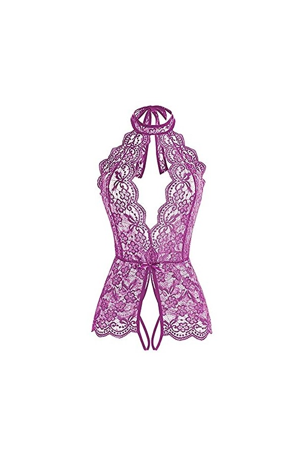 RWRAPS sous-vêtements Sexy Creux Une pièce à col Suspendu Ouvert - Pyjama Confortable - Collants en Dentelle - sous-vêtements
