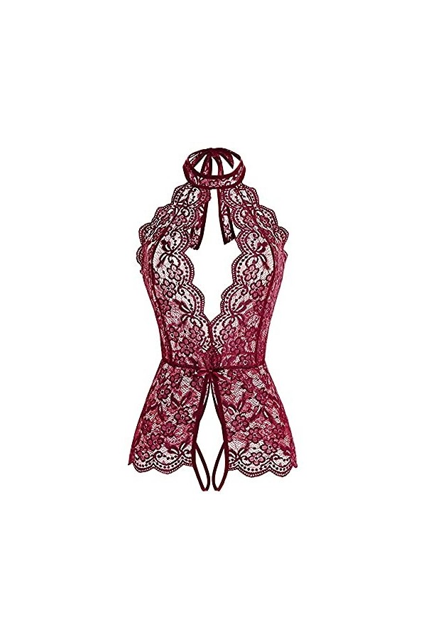 RWRAPS sous-vêtements Sexy Creux Une pièce à col Suspendu Ouvert - Pyjama Confortable - Collants en Dentelle - sous-vêtements