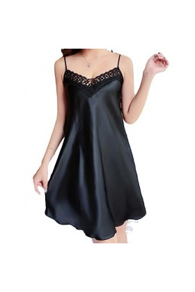 BAWHO Lingerie Sexy pour Femmes, Chemise de Nuit Sexy dété pour Femmes, Pyjama en Soie glacée, vêtements de détente, Bretell