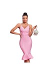 Mengsiy Sirène Robe de Pansement Femmes Rose Robe de soirée Moulante élégante Sexy Spaghetti Sangle Midi soirée Anniversaire 