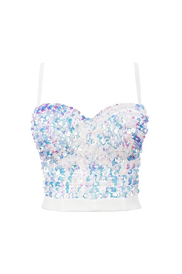 Haut Corset Bustier à Paillettes Fait Main avec Perles en Pierre Précieuse pour Style Punk Gothique Clubwear - Or