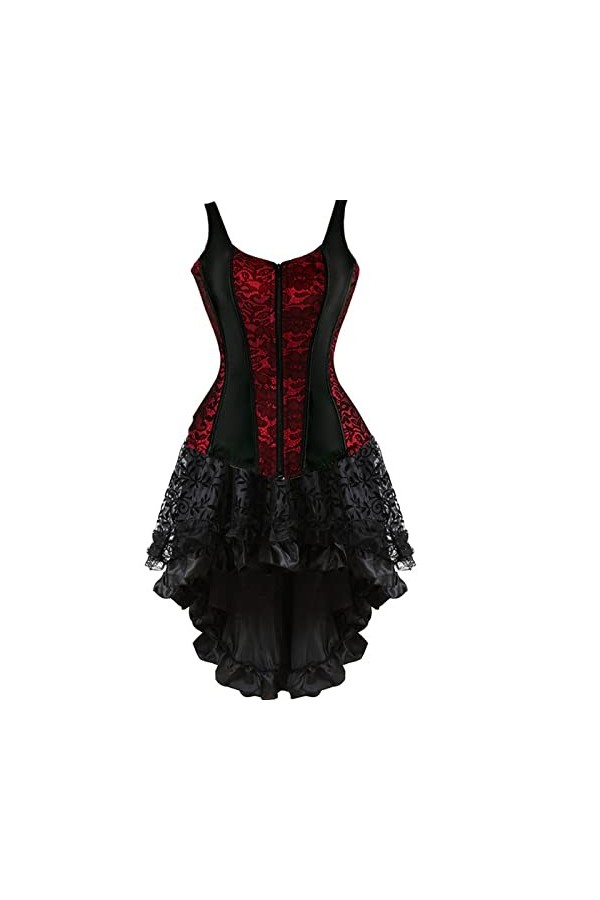 DELIGUO Bustiers et Corsets Femme - Robe Corset Sexy Vintage Fermeture Éclair Avant Bretelles Bustier Overbust avec Jupe en D
