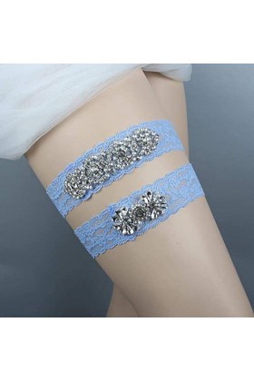 BAtlam Jarretière personnalisée, Anneau de Jambe en Dentelle de mariée Vintage Bleu lac Strass élastique jarretière-Bleu lac,