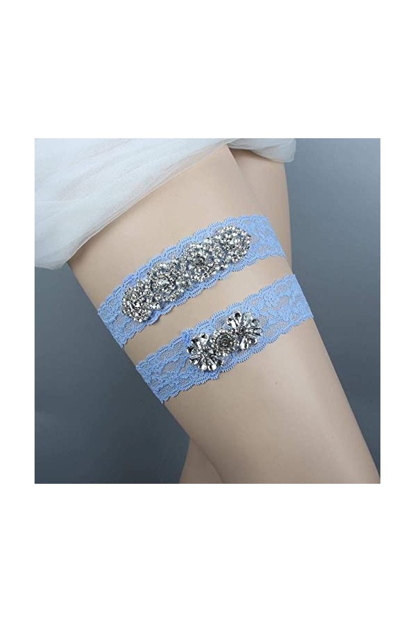 BAtlam Jarretière personnalisée, Anneau de Jambe en Dentelle de mariée Vintage Bleu lac Strass élastique jarretière-Bleu lac,