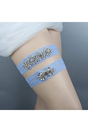 BAtlam Jarretière personnalisée, Anneau de Jambe en Dentelle de mariée Vintage Bleu lac Strass élastique jarretière-Bleu lac,