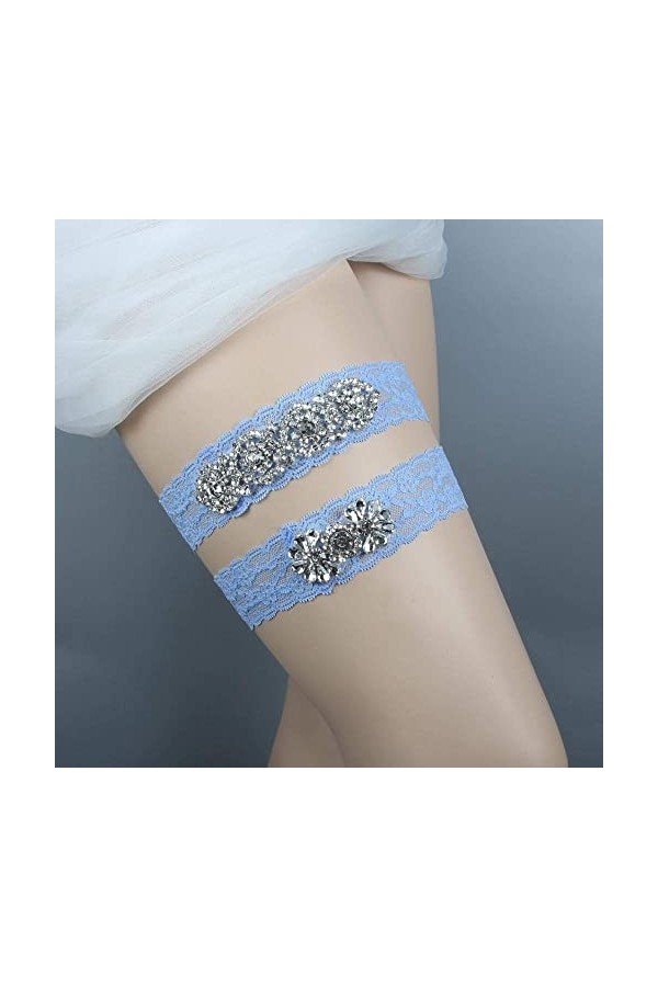 BAtlam Jarretière personnalisée, Anneau de Jambe en Dentelle de mariée Vintage Bleu lac Strass élastique jarretière-Bleu lac,