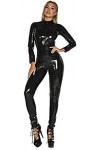 Faux Cuir Body Femmes En Cuir Verni Catsuit Lingerie Sexy Wetlook Manches Longues Clubwear,Rouge,XX-Grand