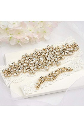 Jarretière en Dentelle avec Ornement, Accessoires de Mariage jarretière en Dentelle Extensible-Or Rose_M, jarretière en Crist