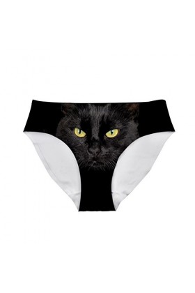 Amzbeauty Culotte sexy et drôle pour femme - Respirant - Imprimé chat et dinosaure - Noir - XL