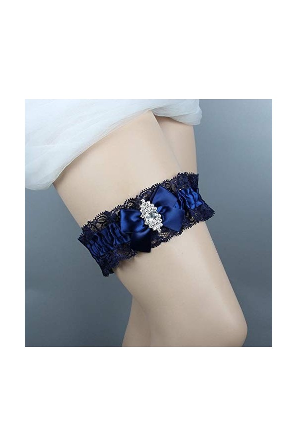 Ceintures en Dentelle Extensible jarretière Florale, Accessoires de Mariage de mariée Bleu Marine Anneau de Jambe Porte-Jarre