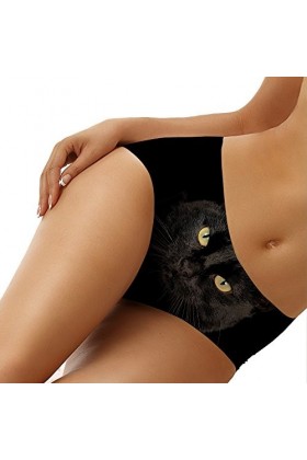 Amzbeauty Culotte sexy et drôle pour femme - Respirant - Imprimé chat et dinosaure - Noir - XL