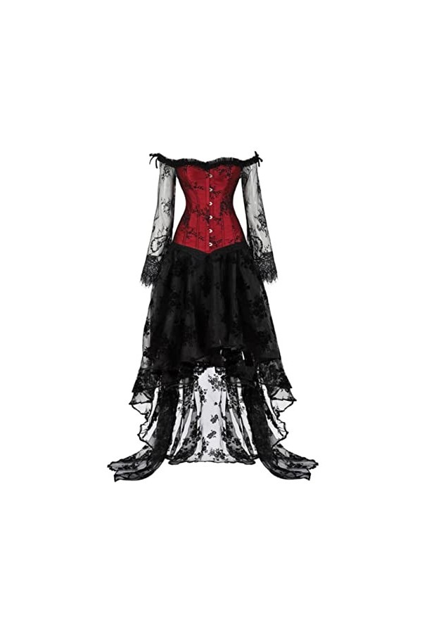 Corset bustier sexy à épaules dénudées et manches en dentelle avec jupe longue en tulle pour fête de mariage