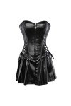 SARGE Sexy Corset avec Jupe Tunique Cour Robe Cuir Shapewear Corset Noir Top Nightclub Party Jupe en Cuir Ensemble Deux Pièce