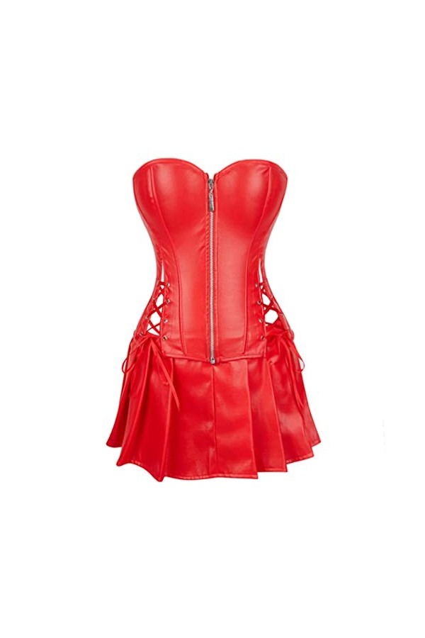 SARGE Sexy Corset avec Jupe Tunique Cour Robe Cuir Shapewear Corset Noir Top Nightclub Party Jupe en Cuir Ensemble Deux Pièce