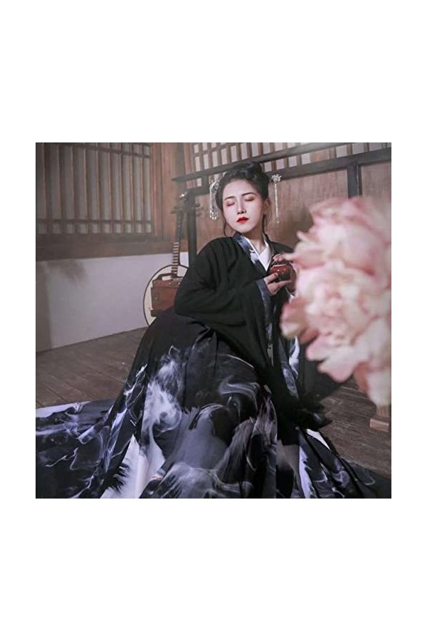 JIMINISO Peinture à lencre Noire Hanfu Hommes/Femmes Chinois Traditionnel Adulte Halloween Cosplay Costume déguisement pour 