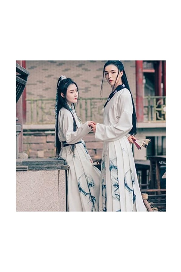 JIMINISO Peinture à lencre Noire Hanfu Hommes/Femmes Chinois Traditionnel Adulte Halloween Cosplay Costume déguisement pour 