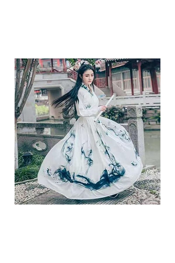JIMINISO Peinture à lencre Noire Hanfu Hommes/Femmes Chinois Traditionnel Adulte Halloween Cosplay Costume déguisement pour 