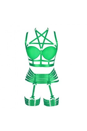 Pentagram Full Body Harness Bra Women Lingerie Cage Set Punk Jarretière Ceinture Poitrine Festival Rave Gothique Tissu Extens