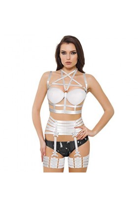 Pentagram Full Body Harness Bra Women Lingerie Cage Set Punk Jarretière Ceinture Poitrine Festival Rave Gothique Tissu Extens