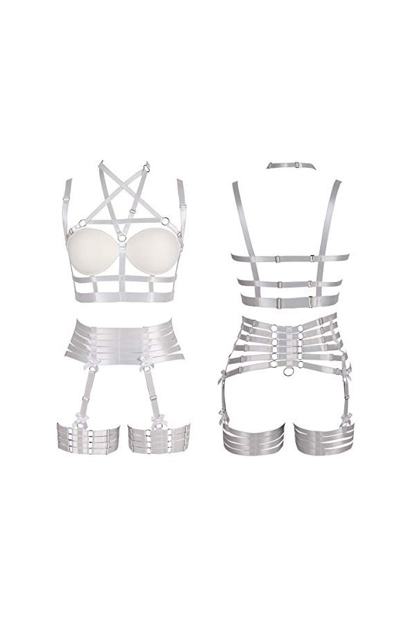 Pentagram Full Body Harness Bra Women Lingerie Cage Set Punk Jarretière Ceinture Poitrine Festival Rave Gothique Tissu Extens