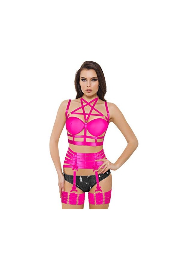 Pentagram Full Body Harness Bra Women Lingerie Cage Set Punk Jarretière Ceinture Poitrine Festival Rave Gothique Tissu Extens