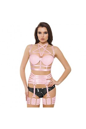 Pentagram Full Body Harness Bra Women Lingerie Cage Set Punk Jarretière Ceinture Poitrine Festival Rave Gothique Tissu Extens