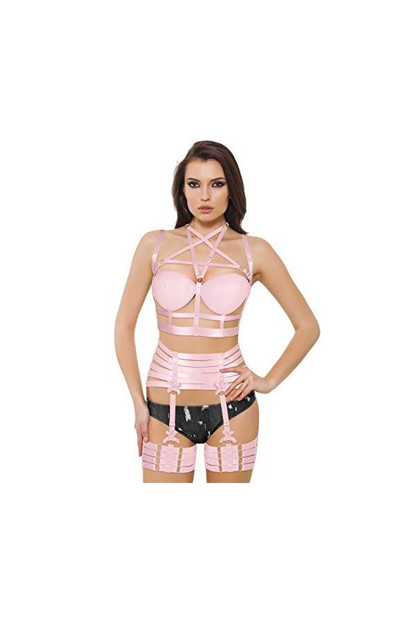 Pentagram Full Body Harness Bra Women Lingerie Cage Set Punk Jarretière Ceinture Poitrine Festival Rave Gothique Tissu Extens