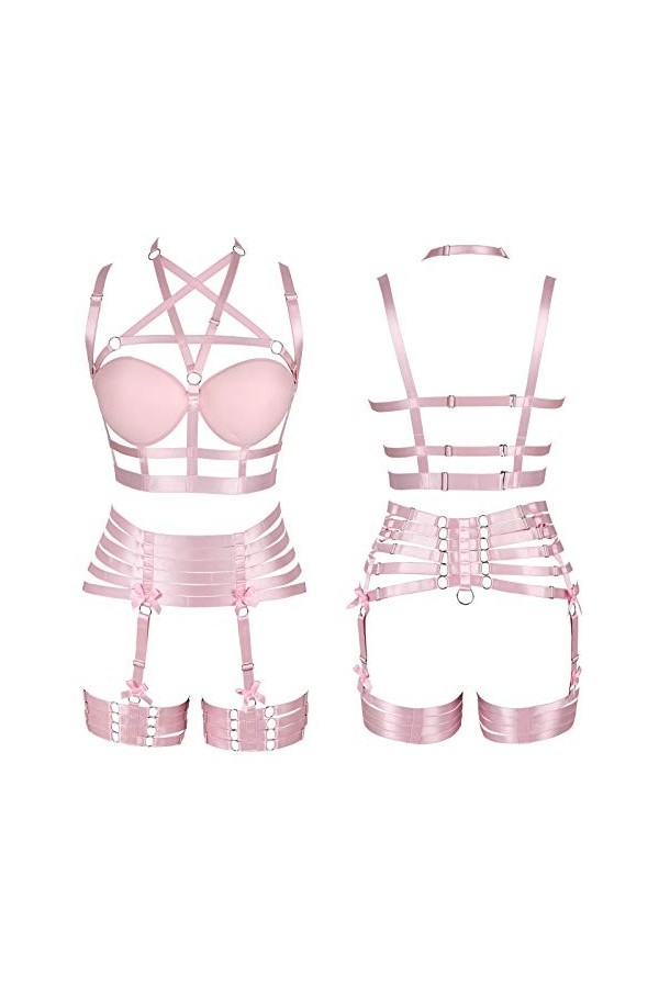 Pentagram Full Body Harness Bra Women Lingerie Cage Set Punk Jarretière Ceinture Poitrine Festival Rave Gothique Tissu Extens