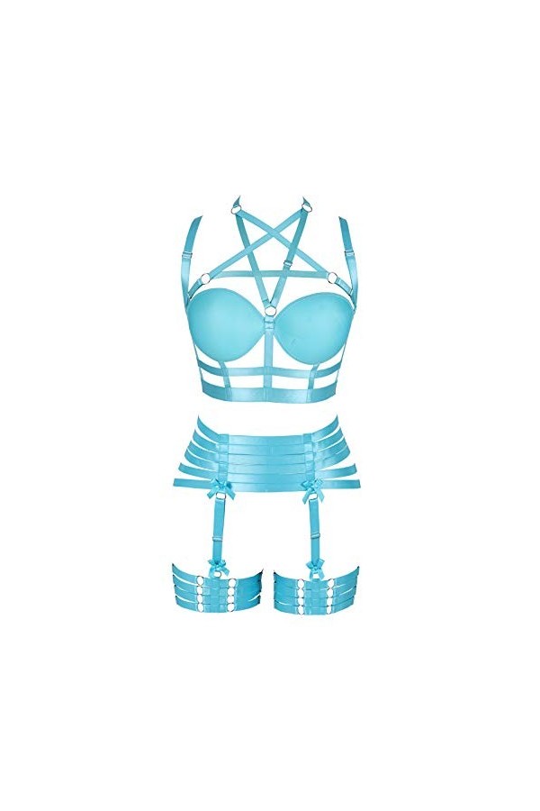 Pentagram Full Body Harness Bra Women Lingerie Cage Set Punk Jarretière Ceinture Poitrine Festival Rave Gothique Tissu Extens