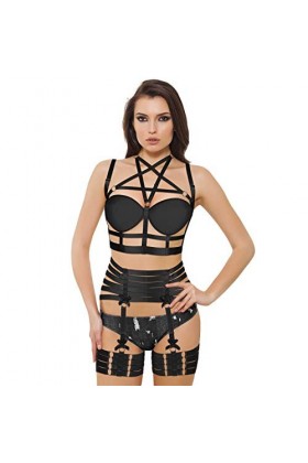 Pentagram Full Body Harness Bra Femmes Lingerie Cage Ensemble Punk Porte-jarretelles Sangle de poitrine Festival Rave Gothiqu