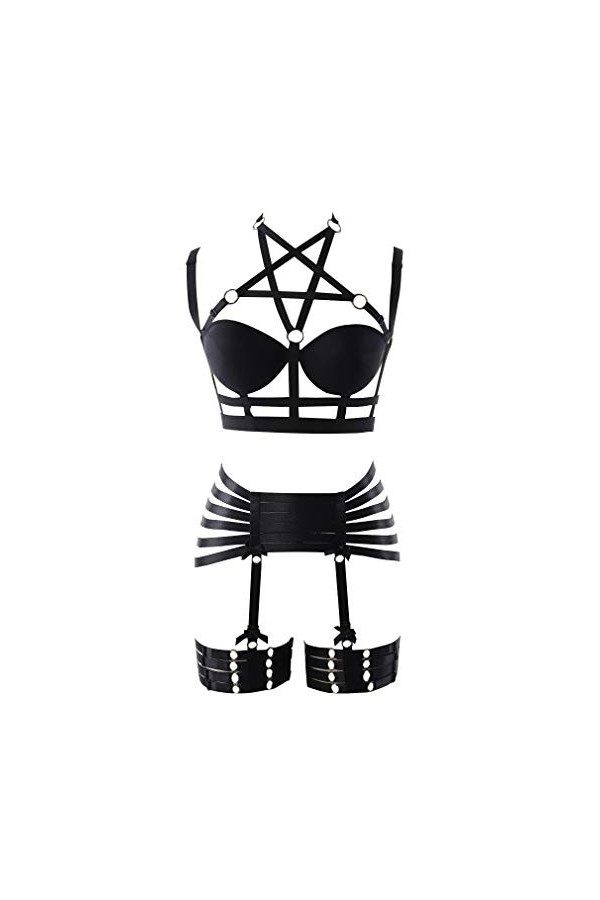 Pentagram Full Body Harness Bra Femmes Lingerie Cage Ensemble Punk Porte-jarretelles Sangle de poitrine Festival Rave Gothiqu