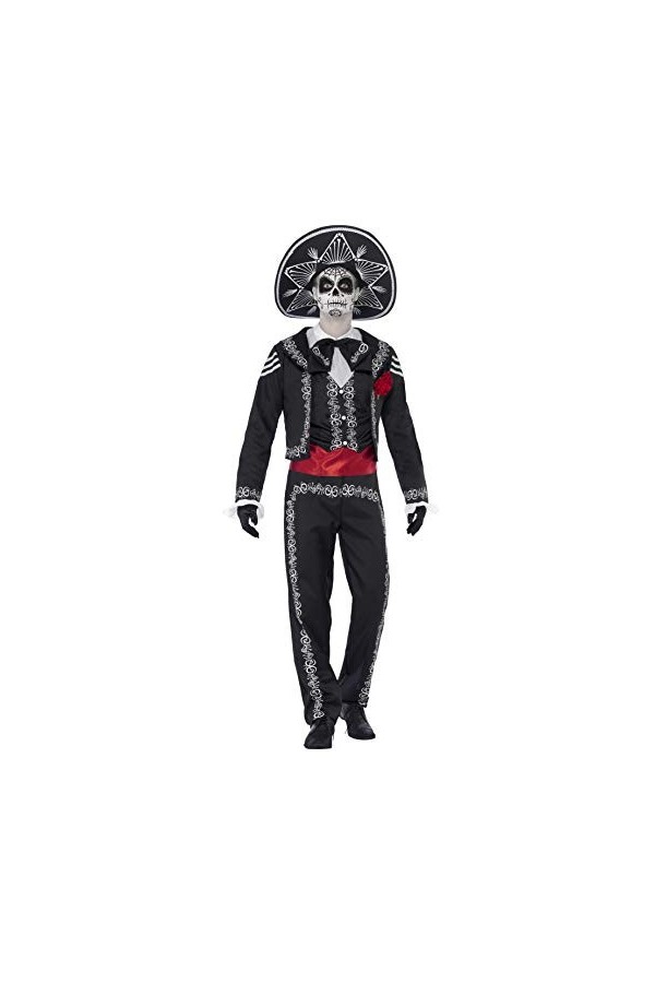Smiffys BR43738XS Day of The Dead Señor Bones Costume, Homme, Noir, XS – Taille 76,2 à 81,3 cm