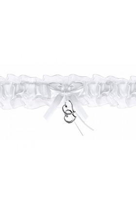 PartyDeco PDW4-008-KARTON Jarretière pour mariée avec 2&nbsp;cœurs, Blanc, Taille Unique
