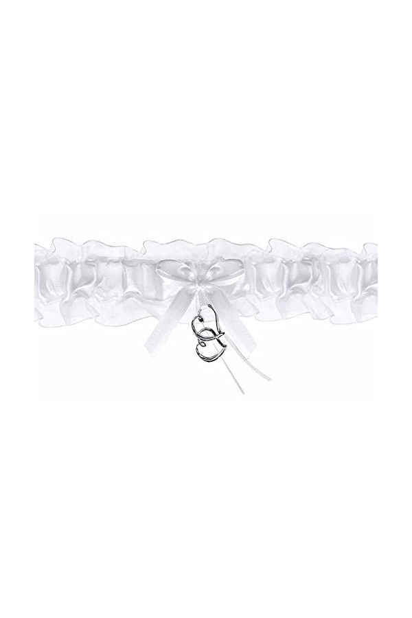PartyDeco PDW4-008-KARTON Jarretière pour mariée avec 2&nbsp;cœurs, Blanc, Taille Unique
