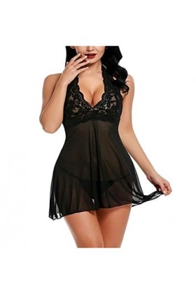 sous-vêtements créatifs Pyjamas Sexy Pyjamas sous-vêtements pour Femmes Robe en Dentelle Dos Ouvert Pyjama à Col en V Couleu