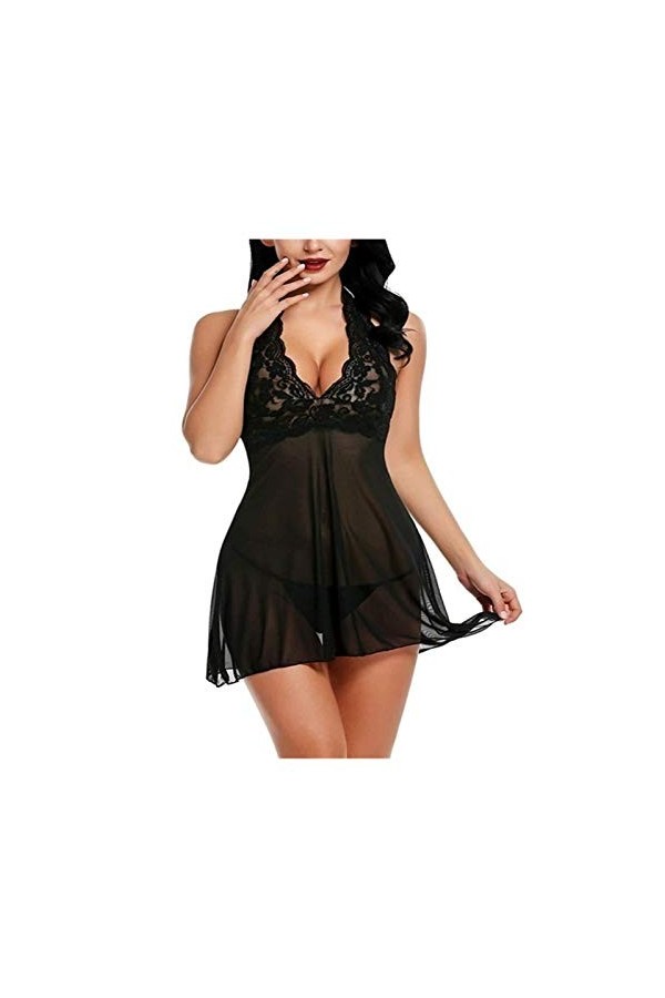 sous-vêtements créatifs Pyjamas Sexy Pyjamas sous-vêtements pour Femmes Robe en Dentelle Dos Ouvert Pyjama à Col en V Couleu