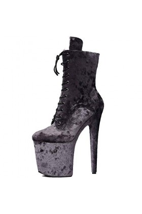 TIKENBST Talon Aiguille Talons Hauts 20CM Daim Pole Dance Shoes Bottes à Plateforme à Talons Hauts Bottines à Bout Fermé,Grey