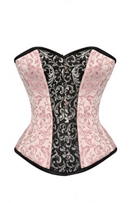 Corset basque en brocart burlesque rose noir argenté - - taille 38/39"