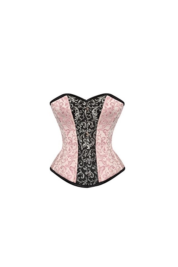 Corset basque en brocart burlesque rose noir argenté - - taille 38/39"