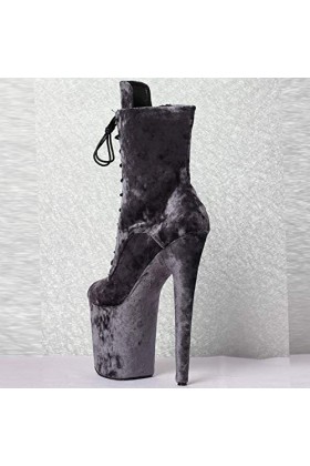 TIKENBST Talon Aiguille Talons Hauts 20CM Daim Pole Dance Shoes Bottes à Plateforme à Talons Hauts Bottines à Bout Fermé,Grey