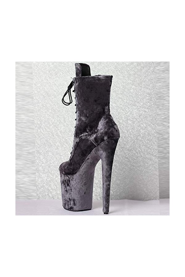 TIKENBST Talon Aiguille Talons Hauts 20CM Daim Pole Dance Shoes Bottes à Plateforme à Talons Hauts Bottines à Bout Fermé,Grey