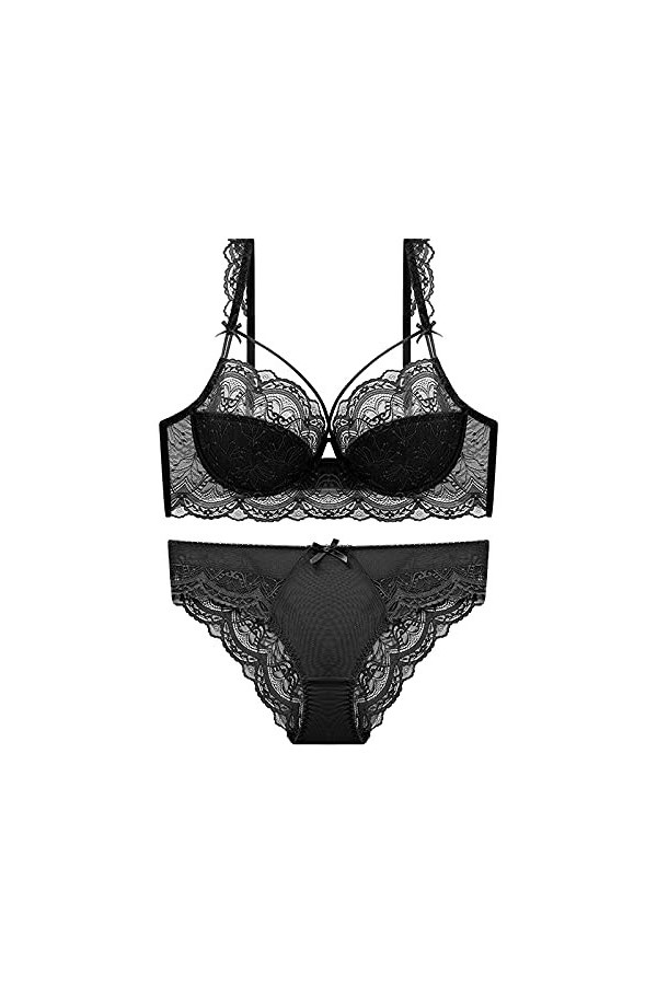 Ensemble de lingerie sexy Taille Soutiens-gorge en dentelle et ensembles de culottes pour femmes Broderie fine Push Up Ensemb