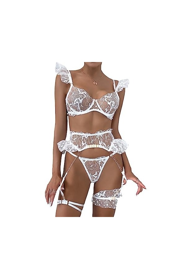 VETCS Ensemble de Lingerie Sexy pour Femmes Nounours Poupée Ensembles de Lingerie Brodés Floraux en Dentelle de sous-Vêtement