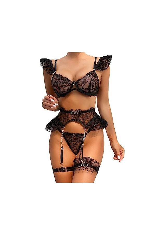 VETCS Ensemble de Lingerie Sexy pour Femmes Nounours Poupée Ensembles de Lingerie Brodés Floraux en Dentelle de sous-Vêtement