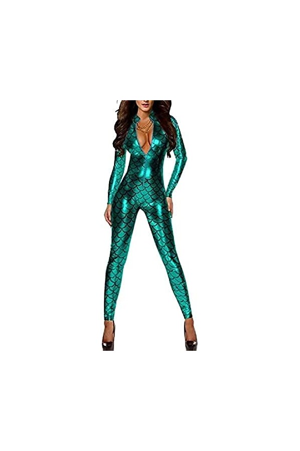 Faux Cuir Body Femmes Peau De Serpent Catsuit Sexy Wetlook Lingerie Justaucorps Body Costumes De Fête Clubwear,Vert,Moyen